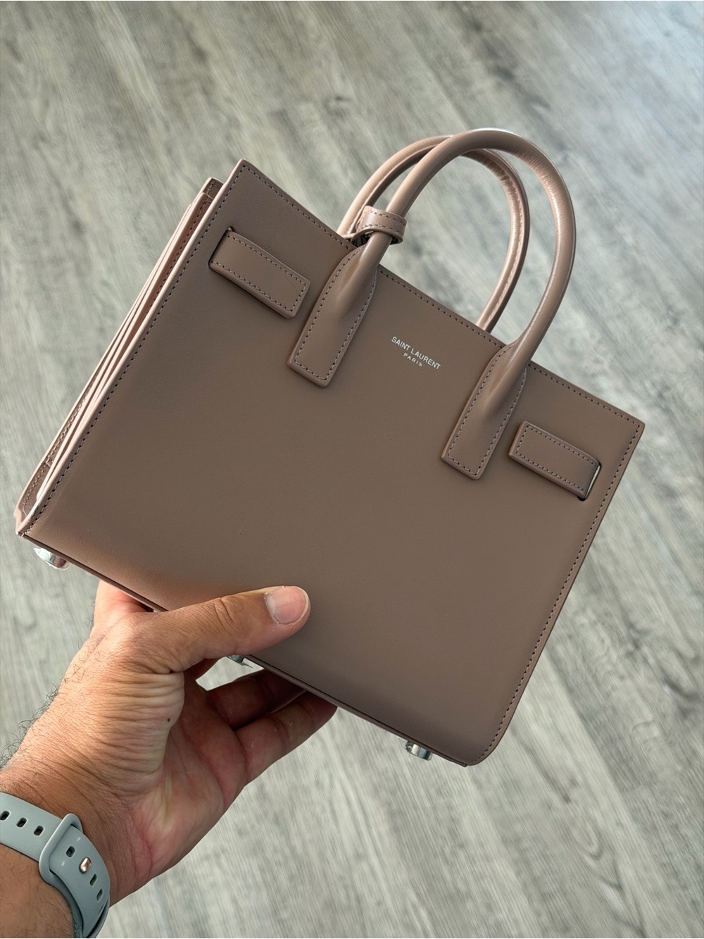 Saint Laurent YSL Nano Sac de Jour Taupe Leather Bag NEW